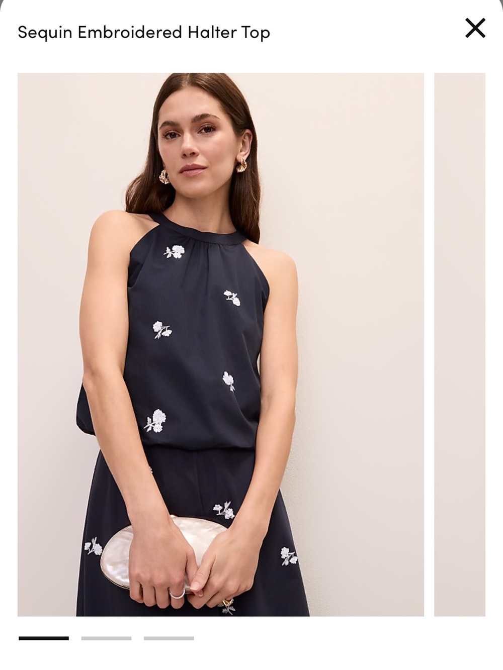 Ann Taylor Navy Sequin-Embroidered Halter Blouse in Night Sky.
